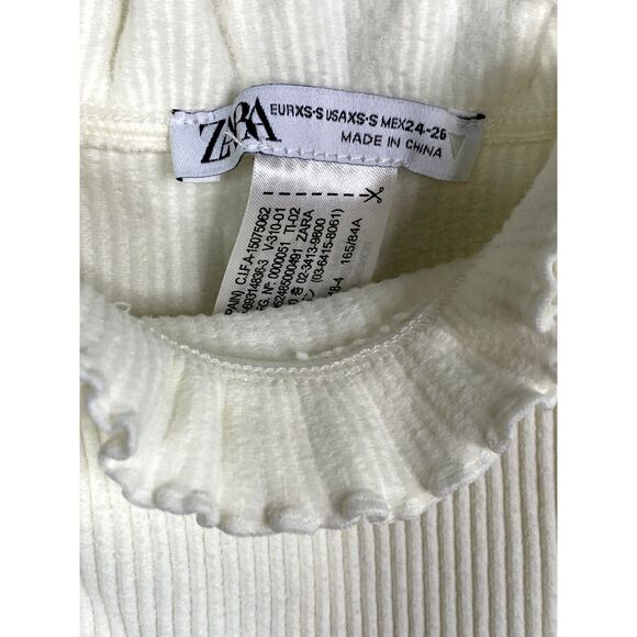 ZARA Limited Contour Collection Ruffle Spaghetti Strap Rib Bodysuit XS Cream - Picture 8 of 15
